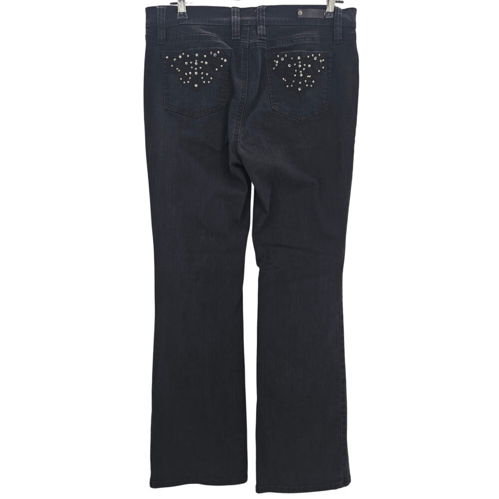 Royalty By YMI Womans size 12 Black Denim Jeans Embellished Pockets Flare Legs
